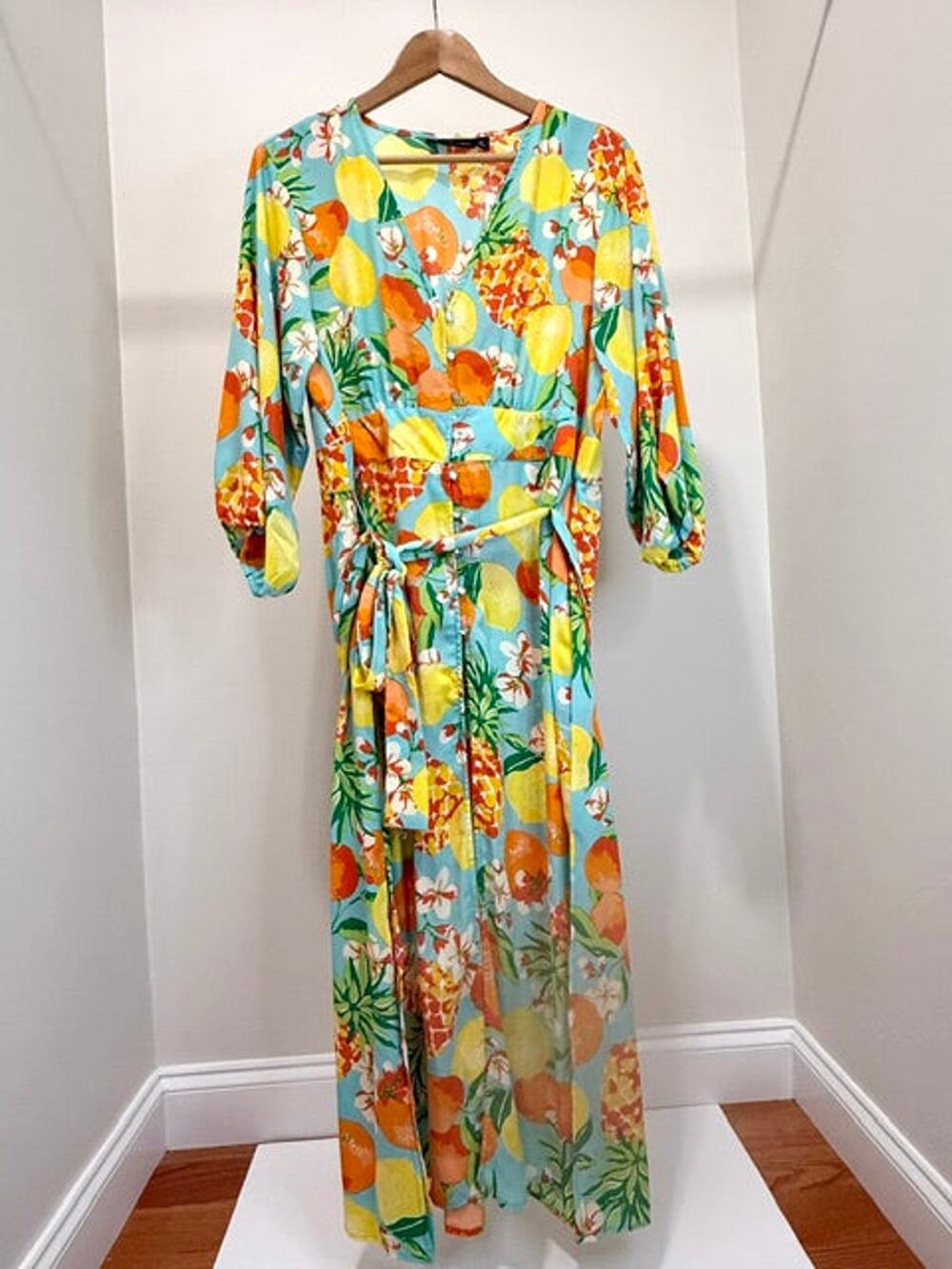 New York & Company Citrus Print Maxi Dress SzXL NWT